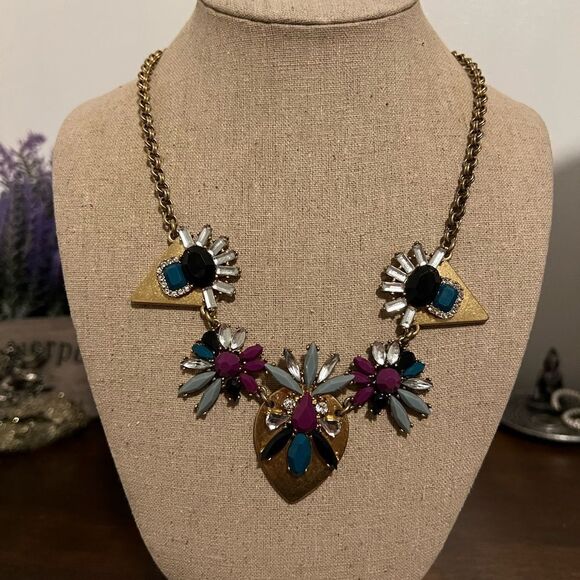 J. Crew Goldtone Multi Color Faceted Crystal Statement Necklace - Picture 1 of 3